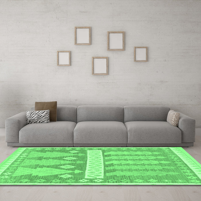 Machine Washable Southwestern Emerald Green Country Area Rugs in a Living Room,, wshabs857emgrn