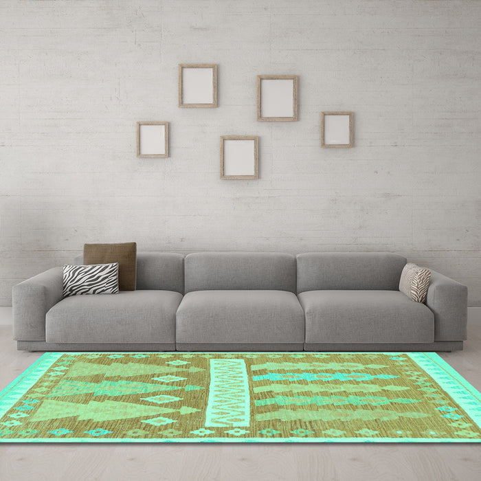 Machine Washable Southwestern Turquoise Country Area Rugs in a Living Room,, wshabs857turq