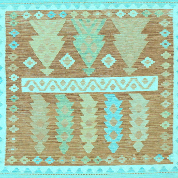 Square Machine Washable Southwestern Light Blue Country Rug, wshabs857lblu
