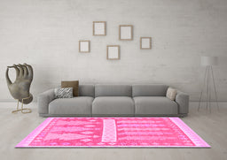 Machine Washable Southwestern Pink Country Rug in a Living Room, wshabs857pnk