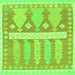 Square Machine Washable Southwestern Green Country Area Rugs, wshabs857grn