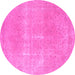 Round Machine Washable Abstract Pink Modern Rug, wshabs858pnk