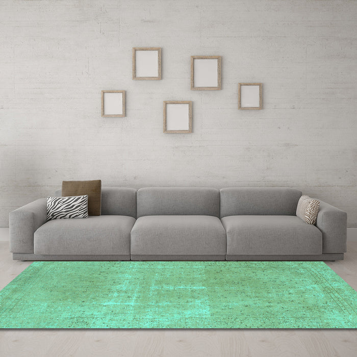 Machine Washable Abstract Turquoise Modern Area Rugs in a Living Room,, wshabs858turq