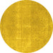 Round Machine Washable Abstract Yellow Modern Rug, wshabs858yw