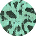 Round Abstract Turquoise Modern Rug, abs859turq