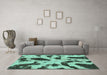 Machine Washable Abstract Turquoise Modern Area Rugs in a Living Room,, wshabs859turq