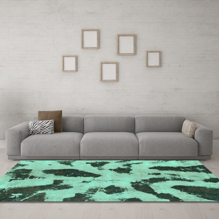 Machine Washable Abstract Turquoise Modern Area Rugs in a Living Room,, wshabs859turq