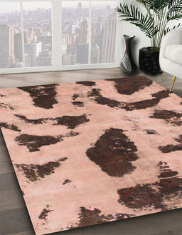 Abstract Light Salmon Pink Modern Rug in Family Room, abs859