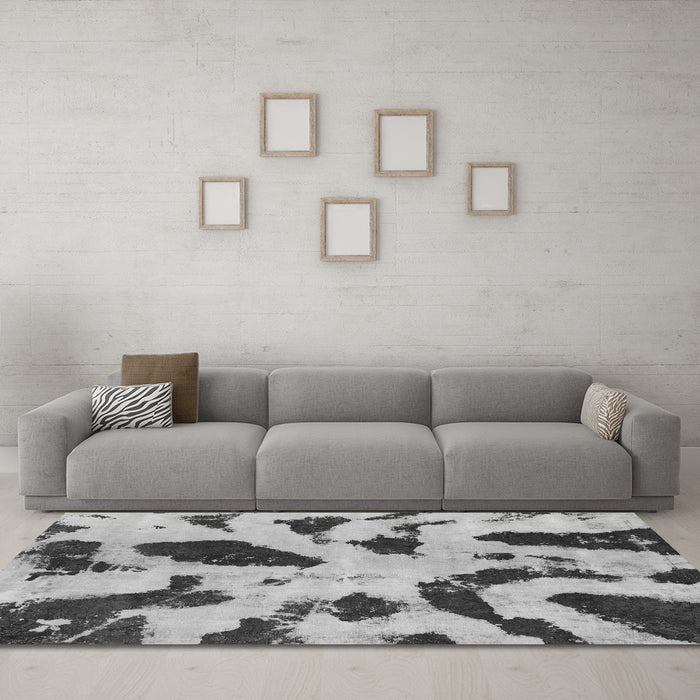 Machine Washable Abstract Gray Modern Rug in a Living Room,, wshabs859gry