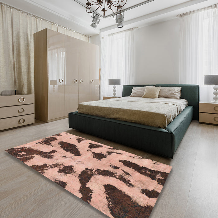 Machine Washable Abstract Light Salmon Pink Rug in a Bedroom, wshabs859