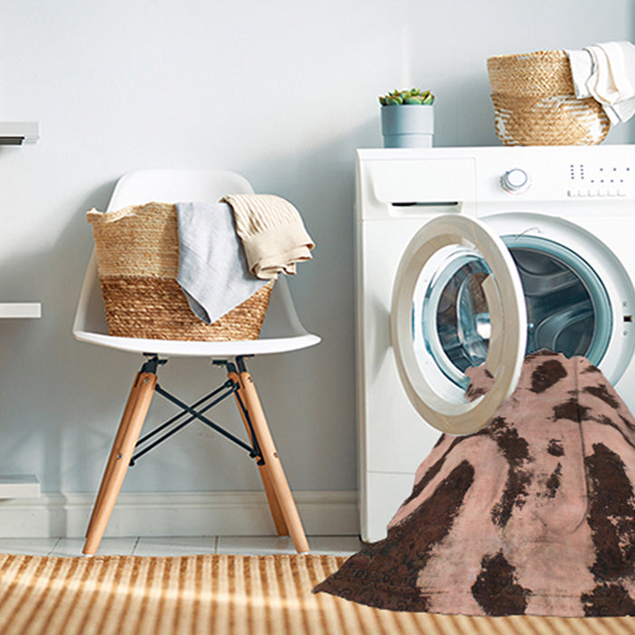 Machine Washable Abstract Light Salmon Pink Rug in a Washing Machine, wshabs859