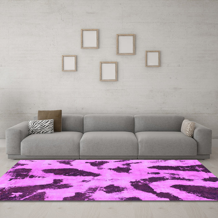 Machine Washable Abstract Purple Modern Area Rugs in a Living Room, wshabs859pur