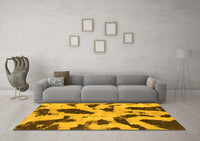 Machine Washable Abstract Yellow Modern Rug, wshabs859yw