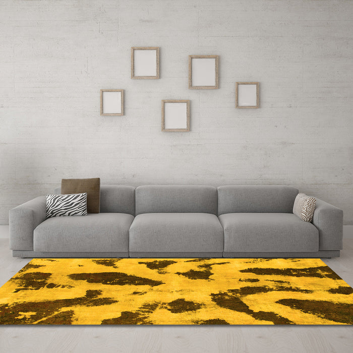 Machine Washable Abstract Yellow Modern Rug in a Living Room, wshabs859yw