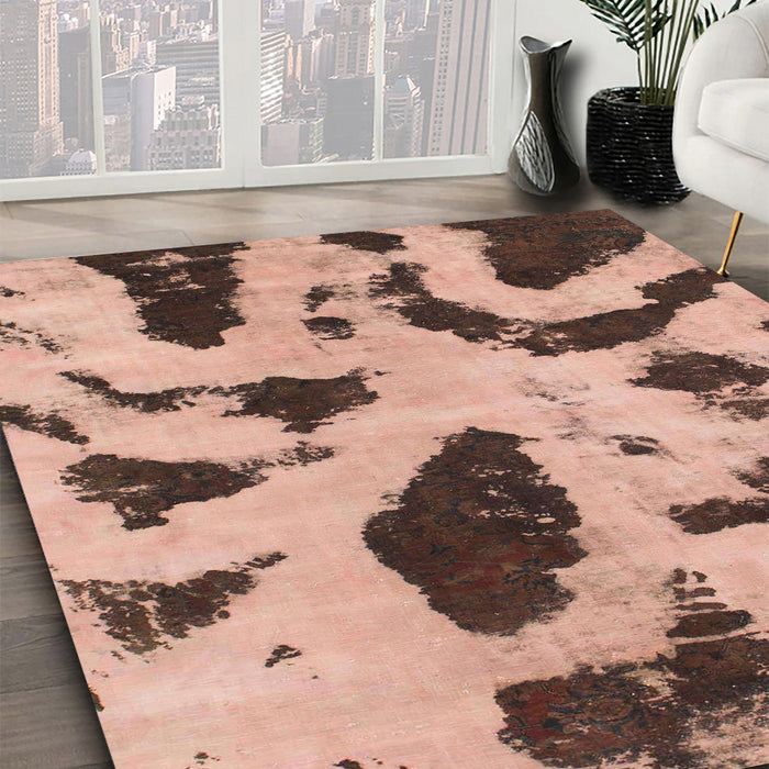 Machine Washable Abstract Light Salmon Pink Rug in a Family Room, wshabs859