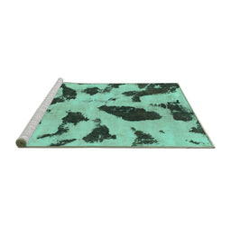 Sideview of Machine Washable Abstract Turquoise Modern Area Rugs, wshabs859turq