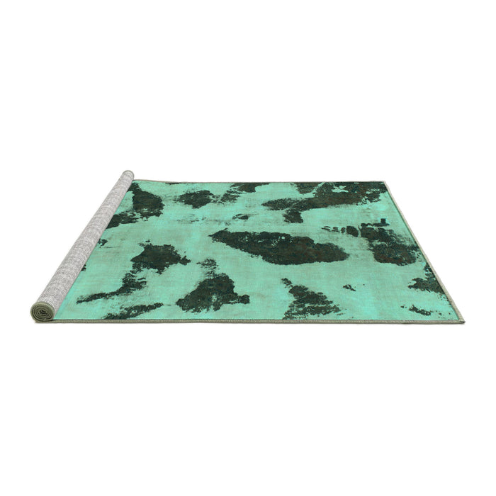 Sideview of Machine Washable Abstract Turquoise Modern Area Rugs, wshabs859turq