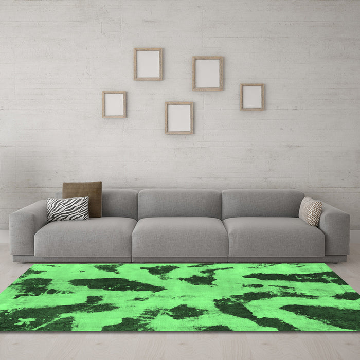 Machine Washable Abstract Emerald Green Modern Area Rugs in a Living Room,, wshabs859emgrn