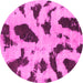 Round Machine Washable Abstract Pink Modern Rug, wshabs859pnk