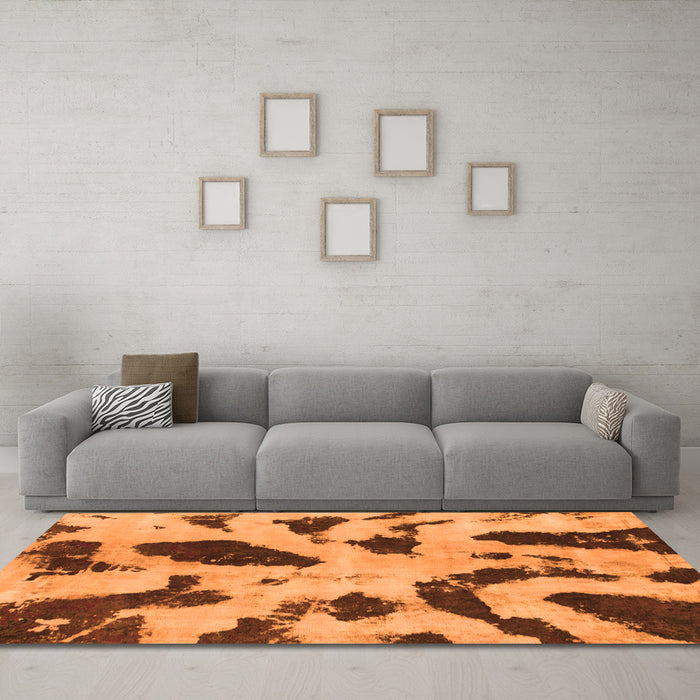 Machine Washable Abstract Orange Modern Area Rugs in a Living Room, wshabs859org
