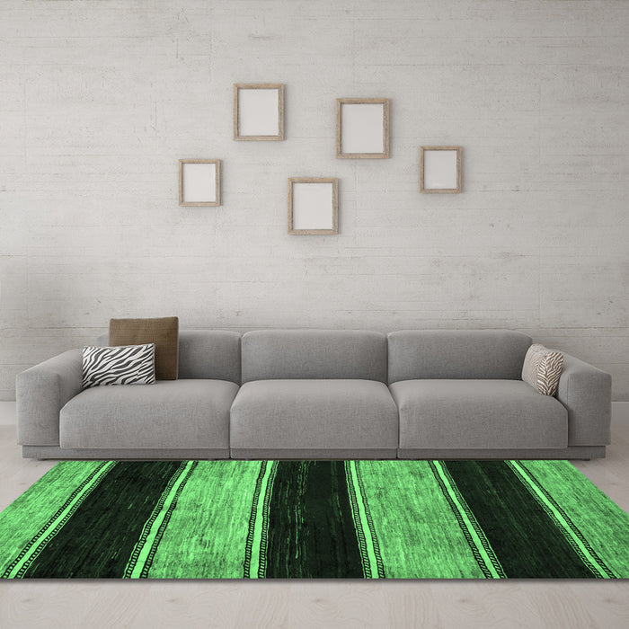 Machine Washable Abstract Emerald Green Modern Area Rugs in a Living Room,, wshabs85emgrn