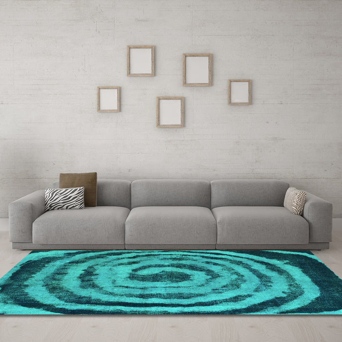 Machine Washable Abstract Turquoise Modern Area Rugs in a Living Room,, wshabs860turq