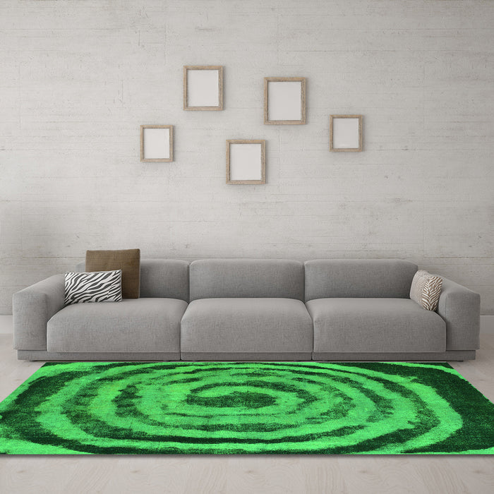 Machine Washable Abstract Green Modern Area Rugs in a Living Room,, wshabs860grn