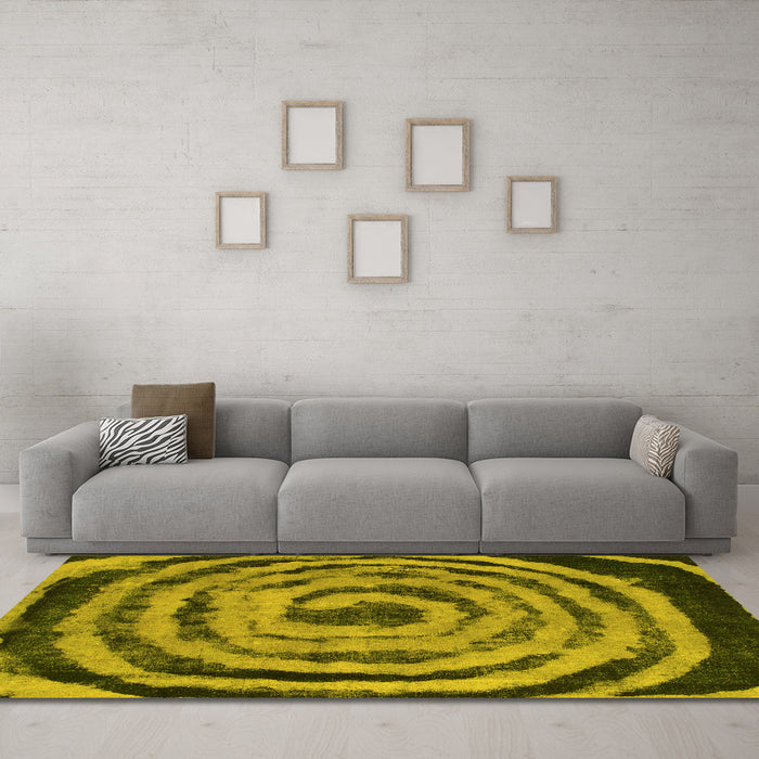 Machine Washable Abstract Yellow Modern Rug in a Living Room, wshabs860yw