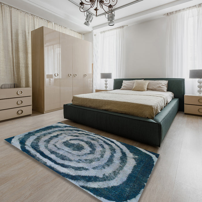Abstract Columbia Blue Modern Rug in a Bedroom, abs860