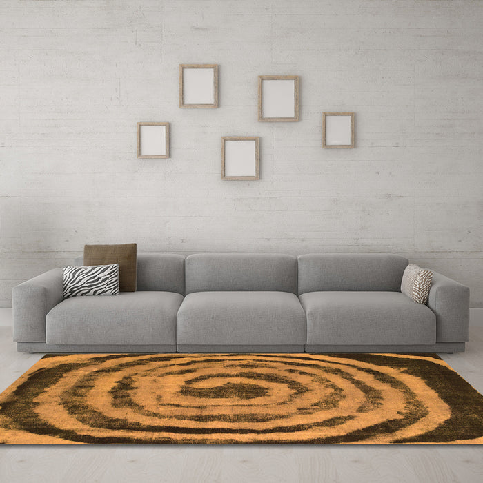 Machine Washable Abstract Orange Modern Area Rugs in a Living Room, wshabs860org