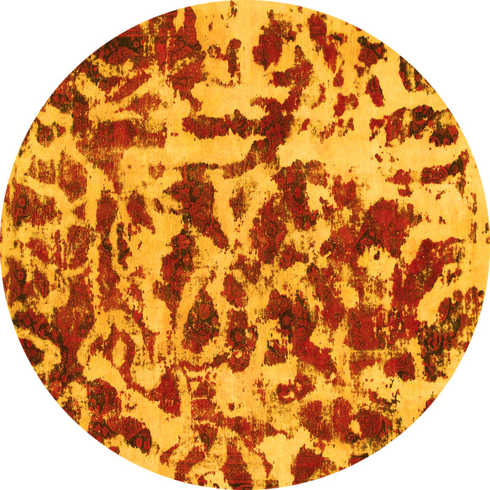 Round Machine Washable Abstract Yellow Modern Rug, wshabs861yw