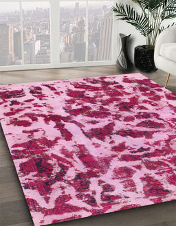Abstract Pastel Purple Pink Modern Rug in Family Room, abs861