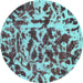 Round Machine Washable Abstract Turquoise Modern Area Rugs, wshabs861turq