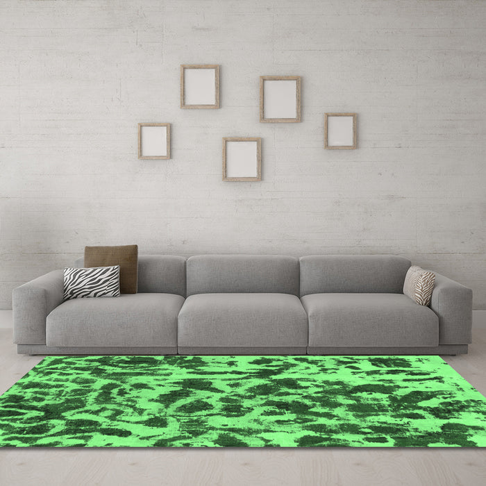 Machine Washable Abstract Emerald Green Modern Area Rugs in a Living Room,, wshabs861emgrn
