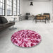 Round Machine Washable Abstract Pastel Purple Pink Rug in a Office, wshabs861