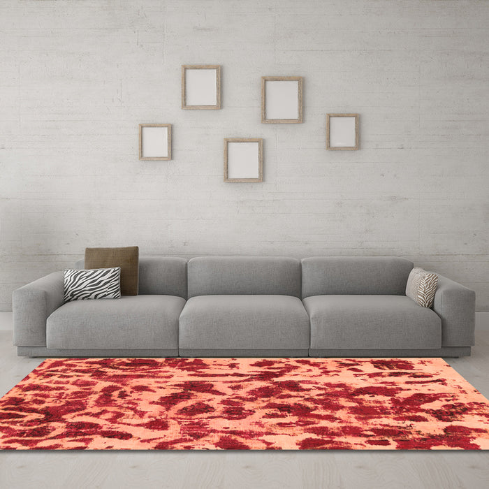 Machine Washable Abstract Orange Modern Area Rugs in a Living Room, wshabs861org