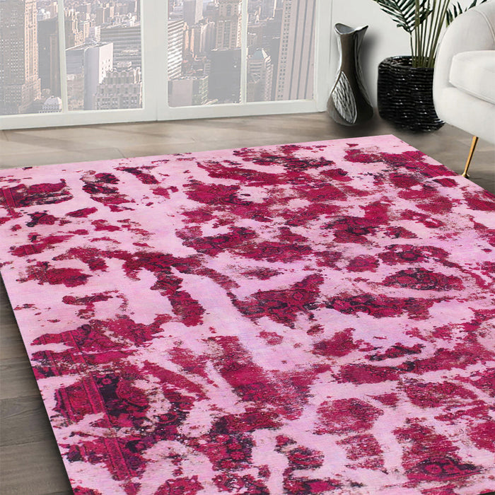 Abstract Pastel Purple Pink Modern Rug in Family Room, abs861