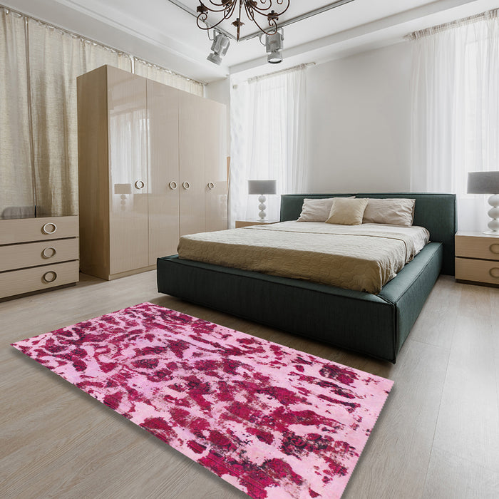 Abstract Pastel Purple Pink Modern Rug in a Bedroom, abs861