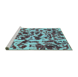Sideview of Machine Washable Abstract Turquoise Modern Area Rugs, wshabs861turq