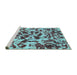 Sideview of Machine Washable Abstract Turquoise Modern Area Rugs, wshabs861turq