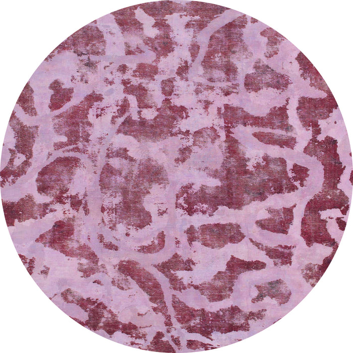 Round Machine Washable Abstract Pink Rug, wshabs862