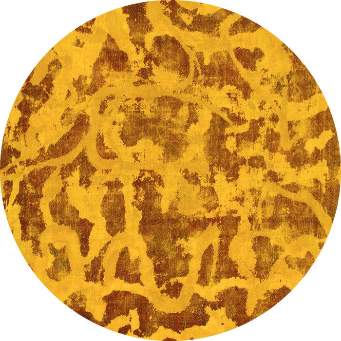 Round Abstract Yellow Modern Rug, abs862yw