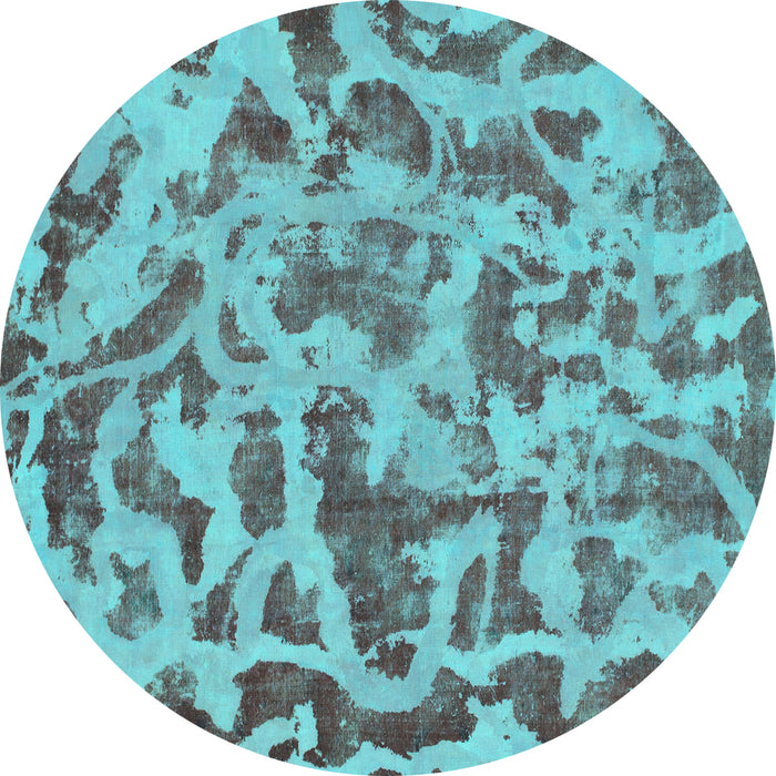 Round Abstract Turquoise Modern Rug, abs862turq
