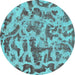 Round Abstract Turquoise Modern Rug, abs862turq