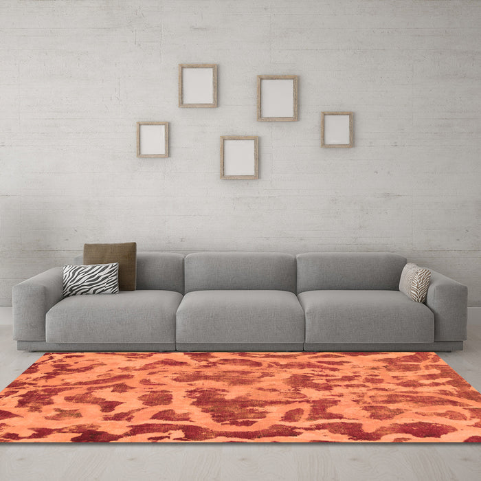 Machine Washable Abstract Orange Modern Area Rugs in a Living Room, wshabs862org