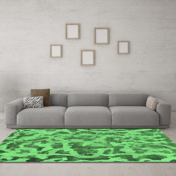 Machine Washable Abstract Emerald Green Modern Area Rugs in a Living Room,, wshabs862emgrn