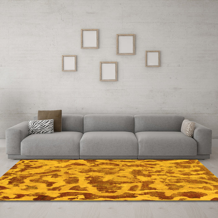 Machine Washable Abstract Yellow Modern Rug in a Living Room, wshabs862yw