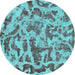 Round Machine Washable Abstract Turquoise Modern Area Rugs, wshabs862turq