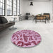 Round Machine Washable Abstract Pink Rug in a Office, wshabs862