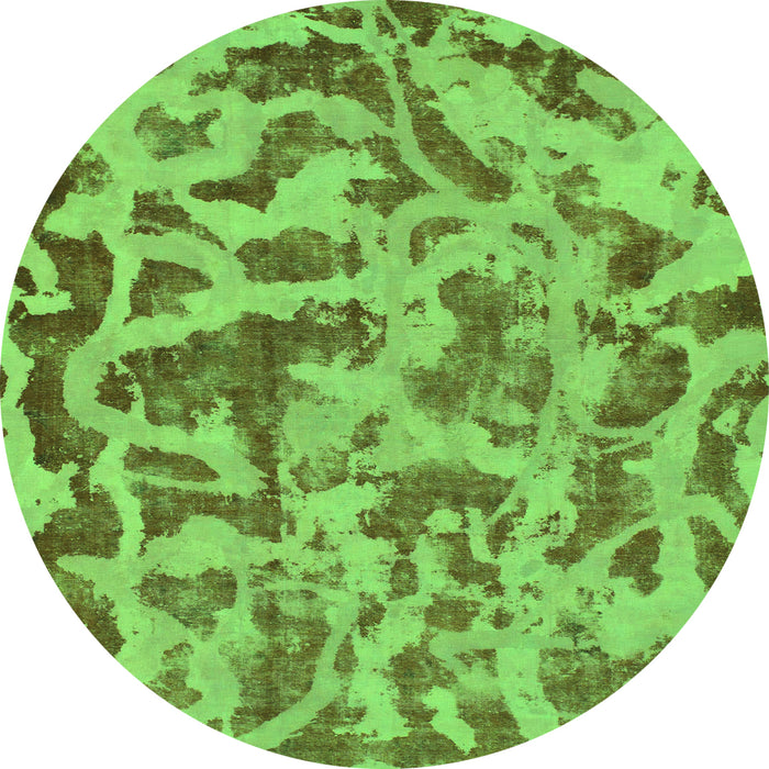 Round Machine Washable Abstract Green Modern Area Rugs, wshabs862grn
